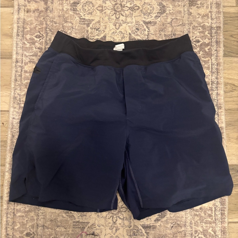 Fabletics Men's Navy Blue Athletic Shorts with Black Waistband